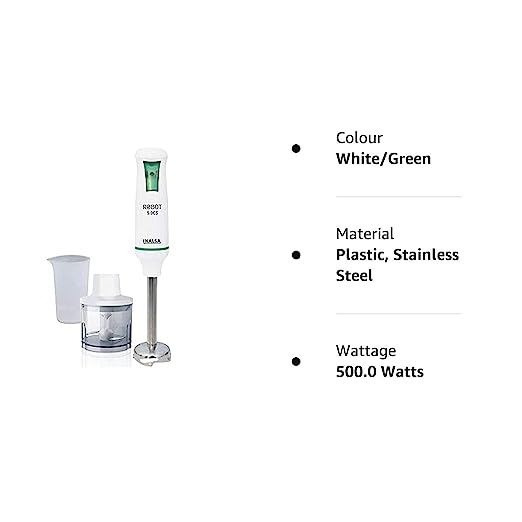 INALSA Hand Blender Robot 5.0 CS with 500 Watt with Chopper & 700 ml Multipurpose Jar|100% Copper Motor |Low Noise |2 Year Warranty| ISI Approved INALSA Hand Blender Robot 5.0 CS with 500 Watt with Chopper & 700 ml Multipurpose Jar|100% Copper Motor |Low Noise |2 Year Warranty| ISI Approved